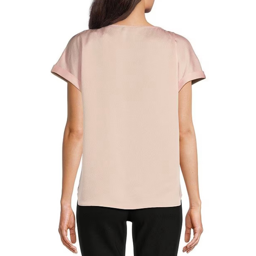 JONES NEW YORK Hammered Satin Crew Neck Short Sleeve Side Button Blouse - Picture 3 of 13